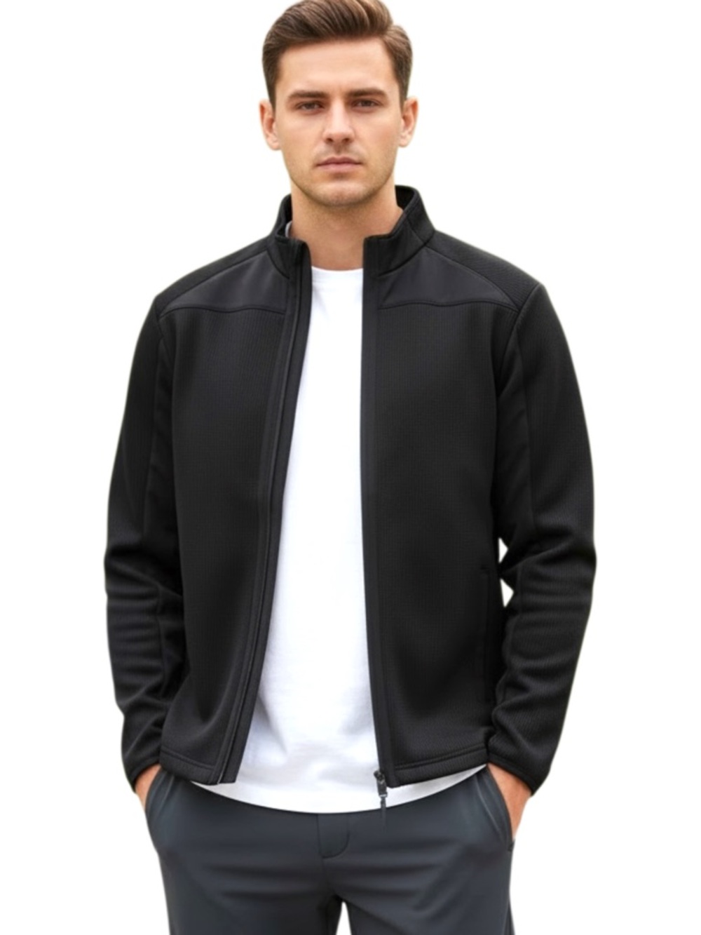 Jack Nicklaus Black Mixed Media Warmth Full Zip Fleece Jacket (M)